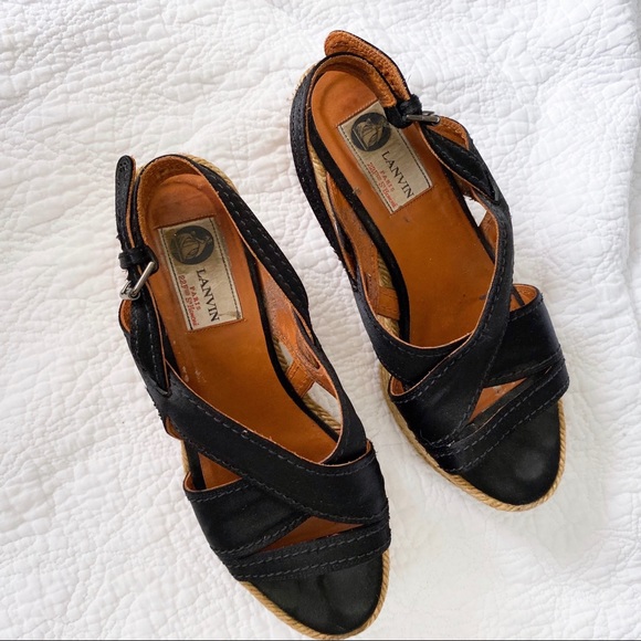 Lanvin Black Satin Platform Espadrilles - Picture 5 of 7